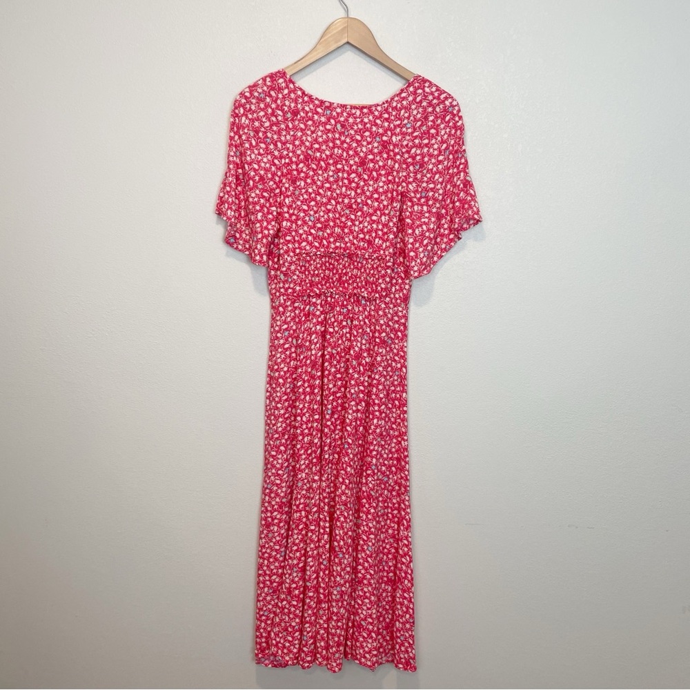 Free People In Full Bloom Red Combo Dress Floral Deep V Neck Flowy Medium **FLAW - Picture 4 of 10